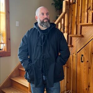 Monitaly Black Hooded Cotton Jacket Toggle Front